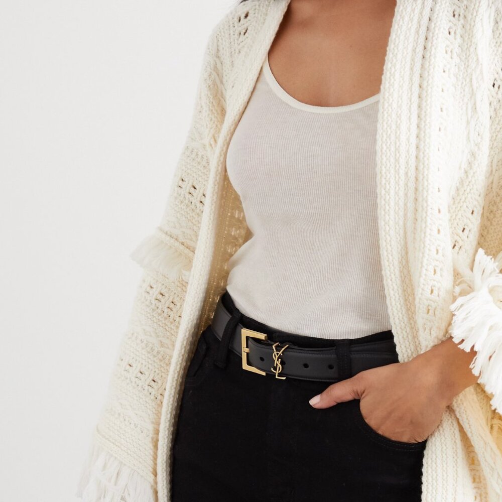 SAINT LAURENT YSL Monogram Leather Belt